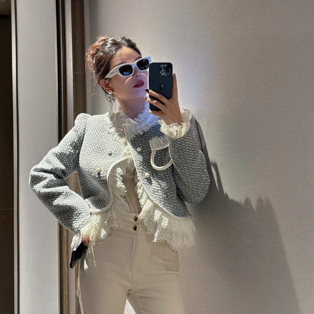 BAGALIO小众设计师 浪漫宫廷立领花朵羊毛鸭绒短外套2311