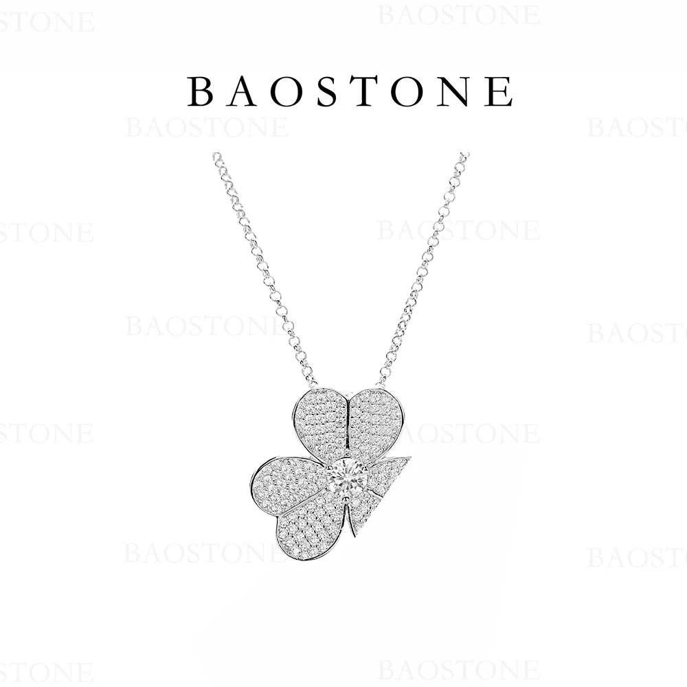 BAOSTONE 吊坠925银合成锆石 【三叶草项链】大号欧美轻奢气质t172