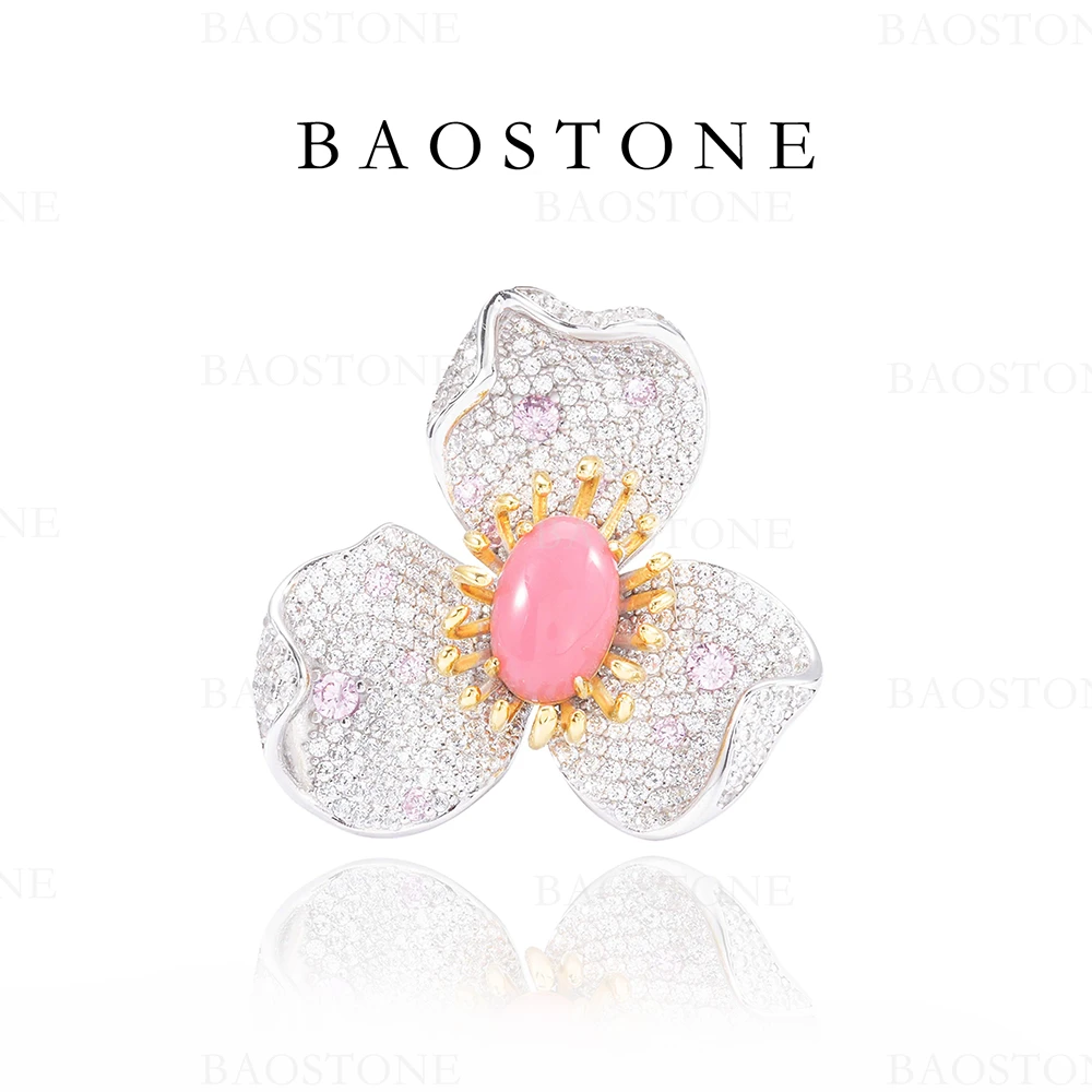BAOSTONE 925银合成锆石戒指 镶嵌气质百搭高档奢华J304