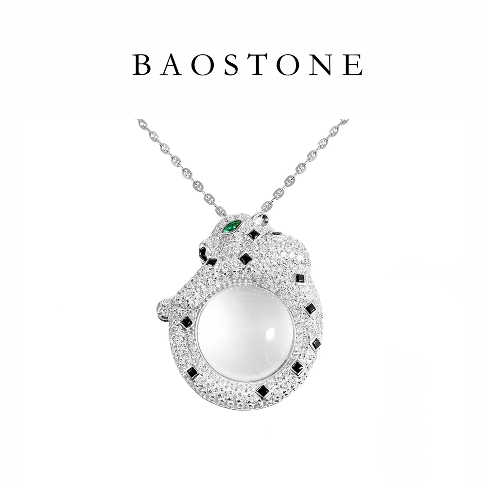 BAOSTONE天然石英质玉【豹子项链】古法轻奢白色气质时尚小众T272