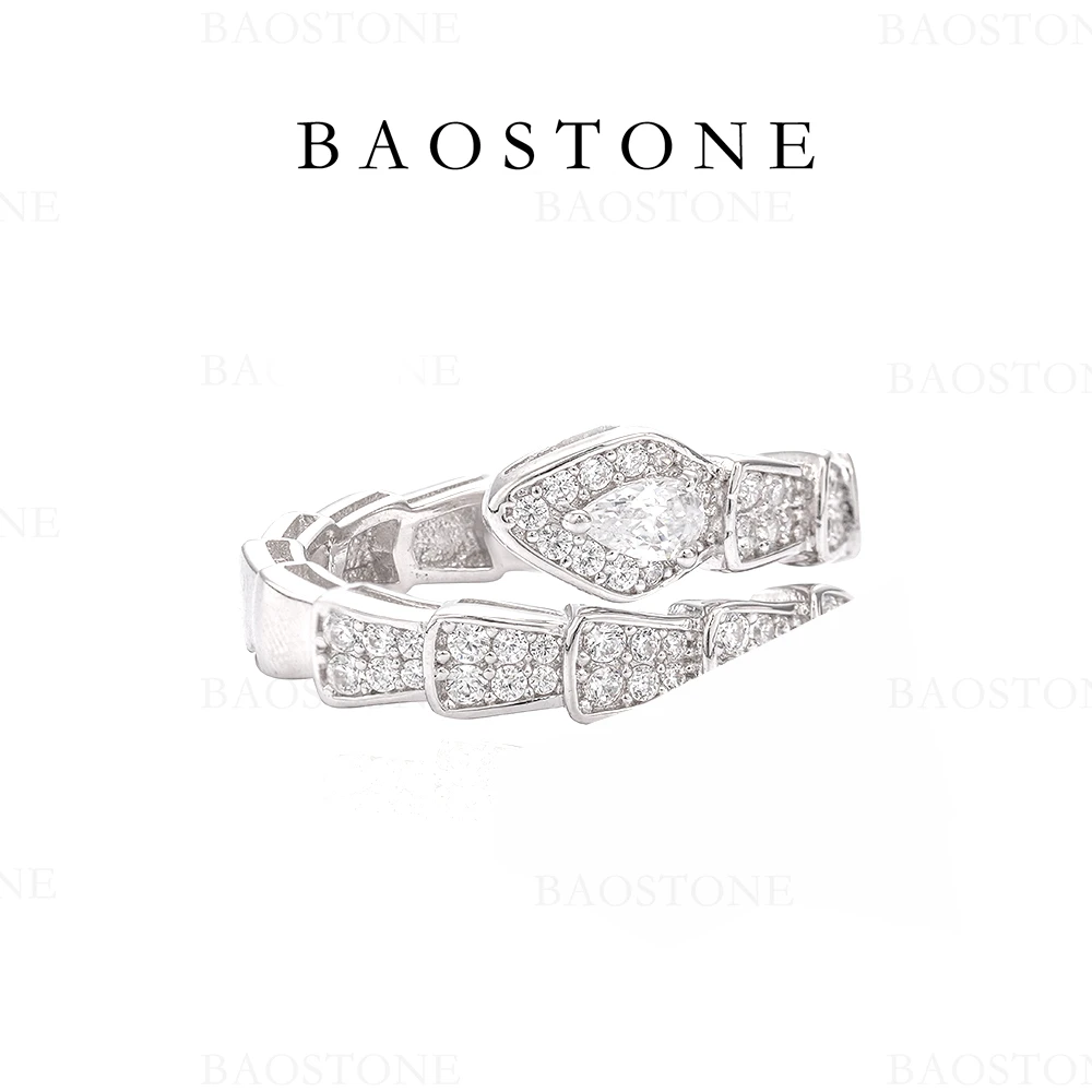 BAOSTONE 925银合成锆石戒指 【蛇戒】满钻轻奢经典气质百搭J301