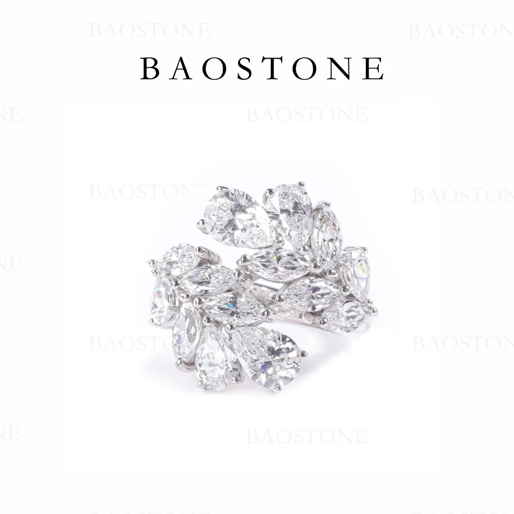 BAOSTONE 925银合成锆石戒指 【一叶暴富】满钻轻奢时尚精致J151
