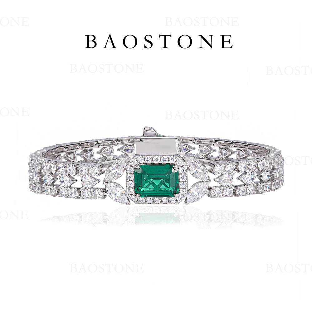 BAOSTONE 925银合成锆石手链 高定豪镶祖绿手链 轻奢百搭 S133