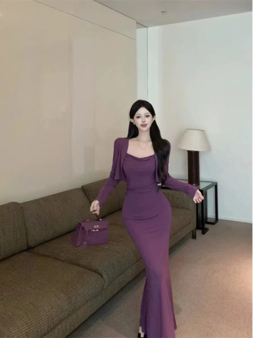 两件套轻熟气质御姐修身女装初秋新款时尚包臀吊带连衣裙性感套装