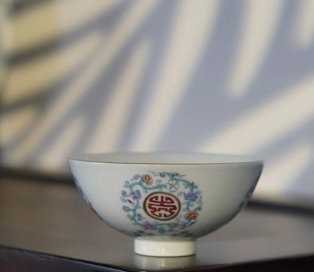 【斗彩】景德镇陶瓷手工手绘柴胎珐琅彩团寿茶碗杯手工主人杯茶具