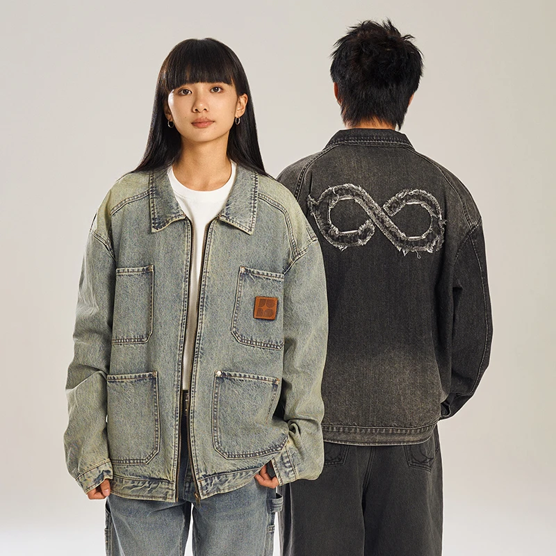 BIPOLAR水洗落色撞钉口袋牛仔外套美式时尚休闲宽松19D550