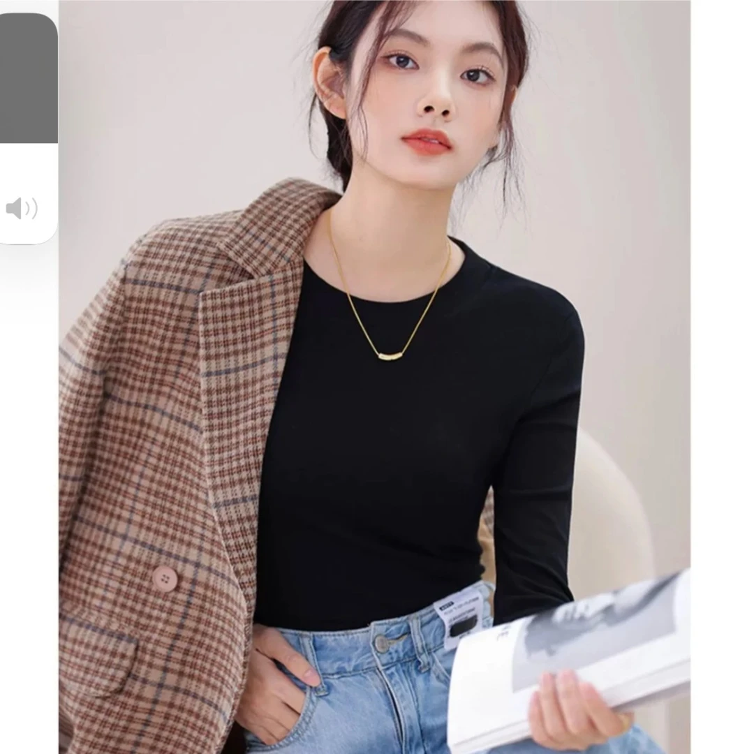 秋冬新款圆领打底衫时尚百搭修身显瘦长袖圆领气质内搭针织衫