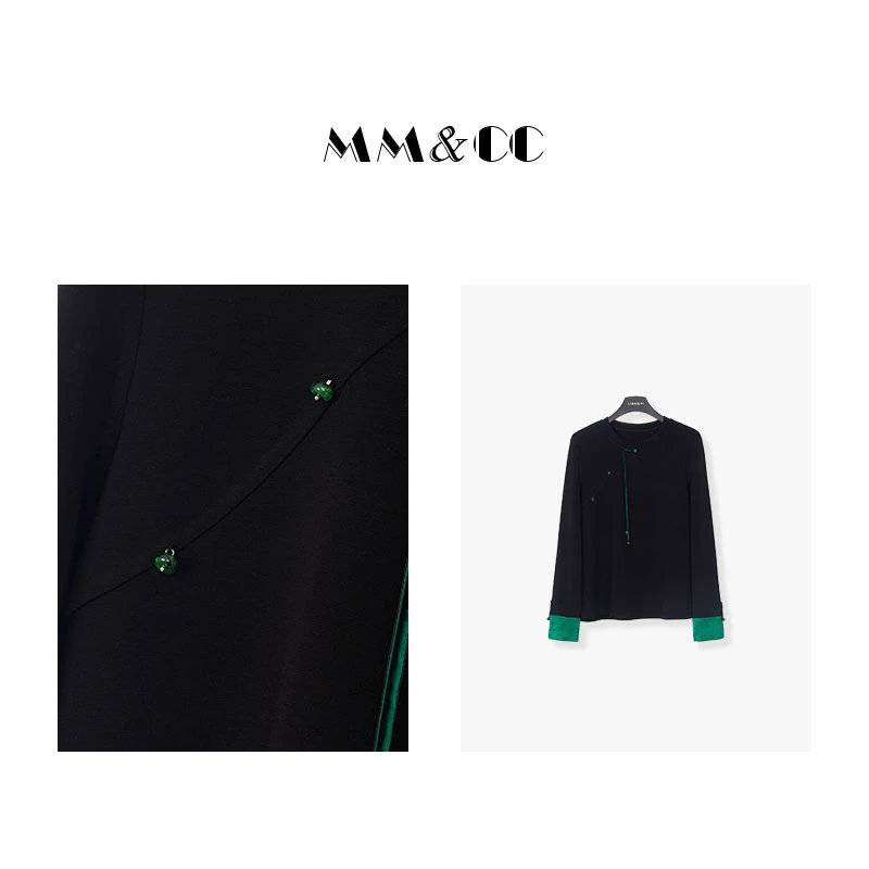 【绿林】新中式国风卫衣女2023冬季加厚斜襟流苏绿袖盘扣上衣E6726