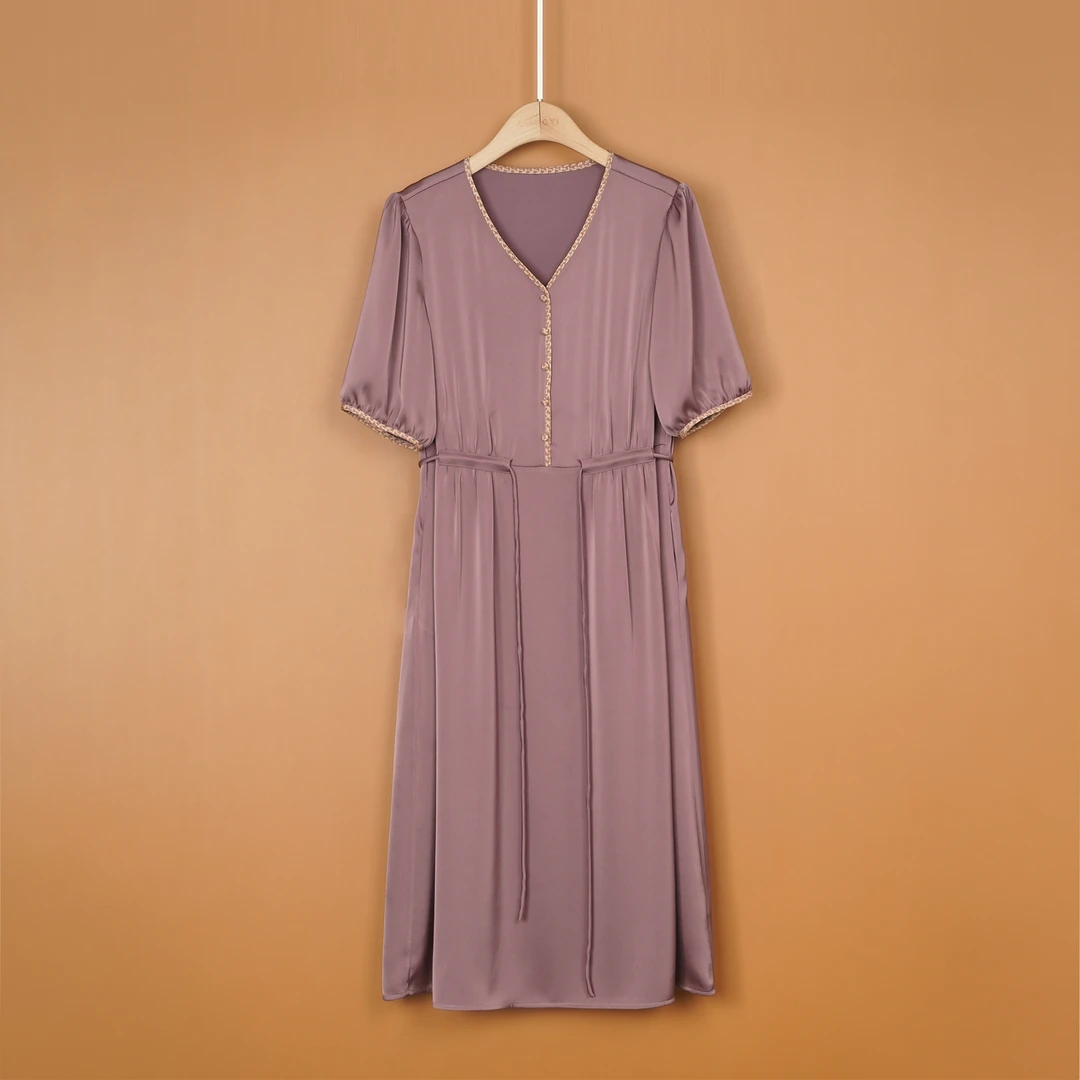 丝意阁原创【旧忆如流】连衣裙女夏季新款气质V领轻奢妈妈裙E6591