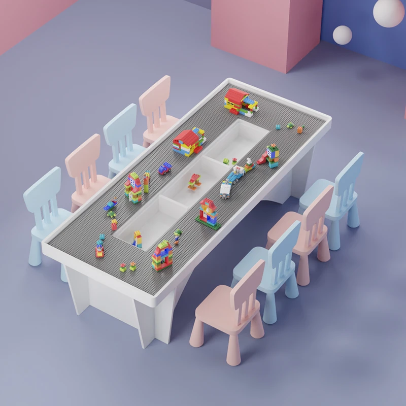 儿童多功能积木桌子大尺寸实木大颗粒