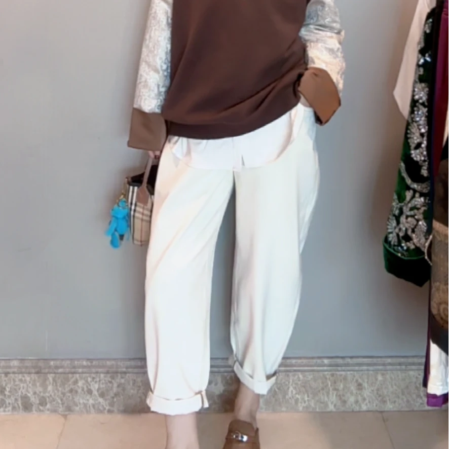 FF 9622｛蛋卷裤｝柔软四面弹休闲透气老钱风翻边松紧腰牛仔裤