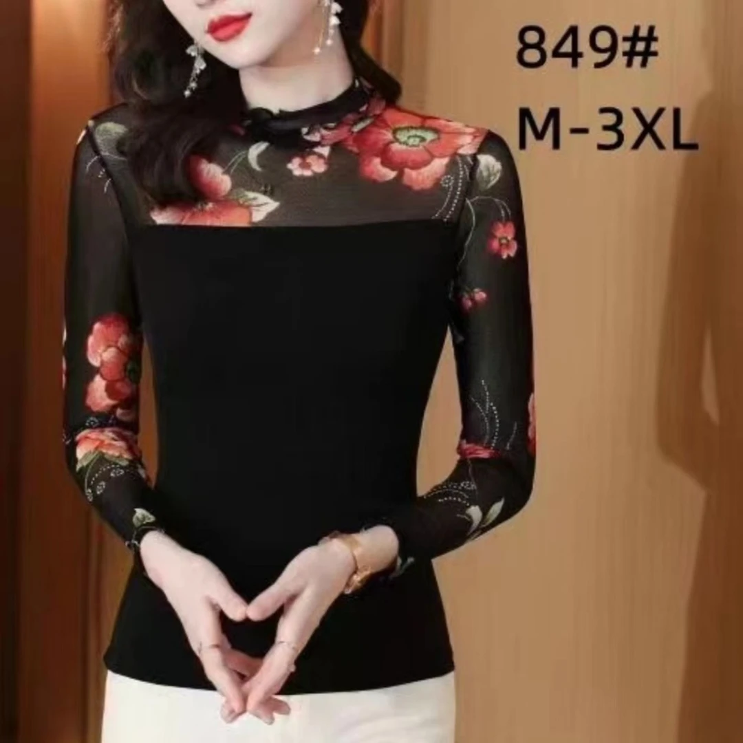 （女王范）福利款网纱花花打底衫