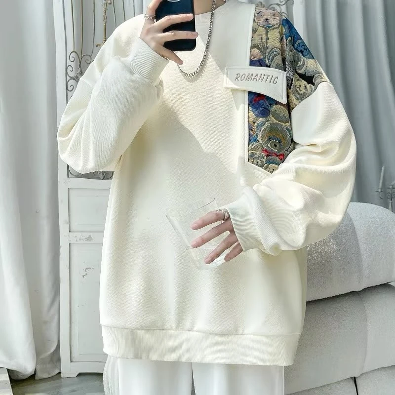 新中式国风刺绣早秋长袖衬衫男oversize设计感少年感穿搭衬