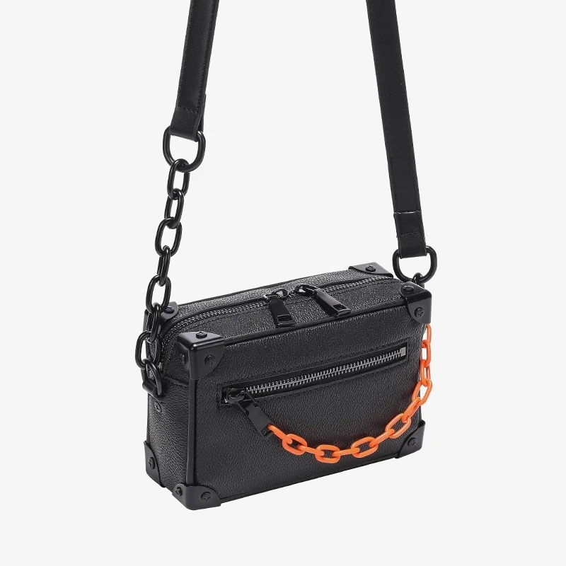 男包潮牌小方包盒子单肩包黑色男款斜挎包设计师款女潮玩盒子包