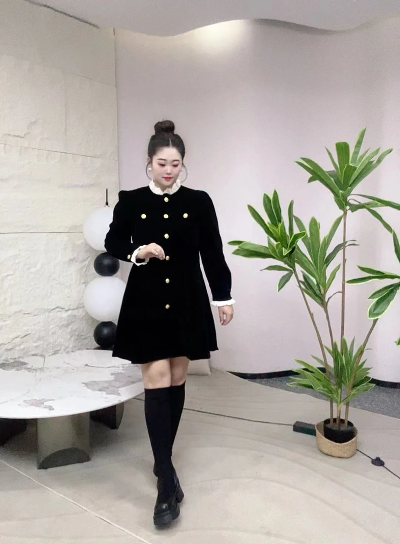 秋季新款韩系穿搭小香风复古气质甜美连衣裙9202