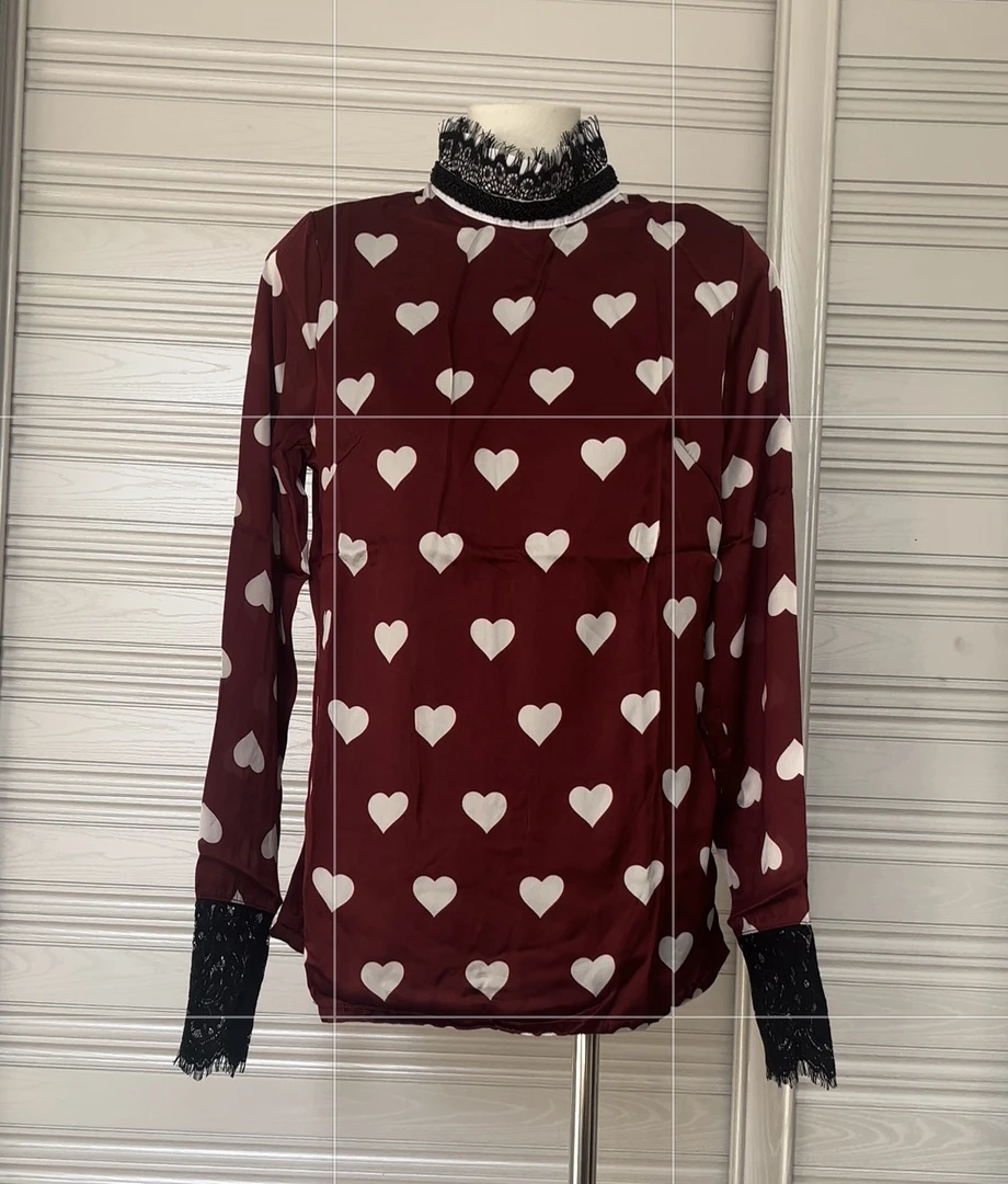 复古珠粒贴领装饰精品蕾丝立领爱心百搭长袖衬衫