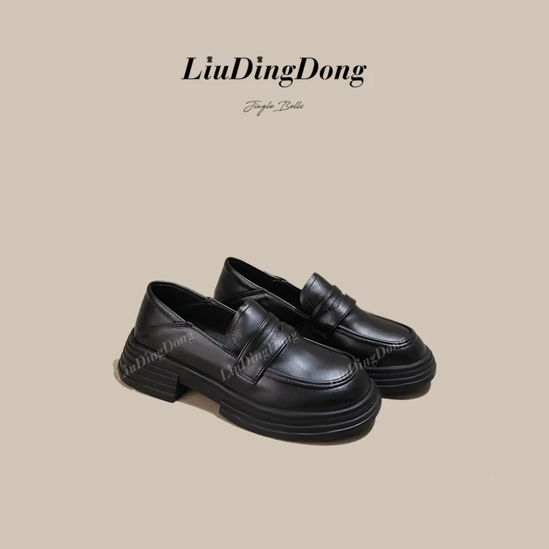 【刘叮咚女鞋】乐福鞋女2025圆头黑色小香风单鞋日系jk小皮鞋女