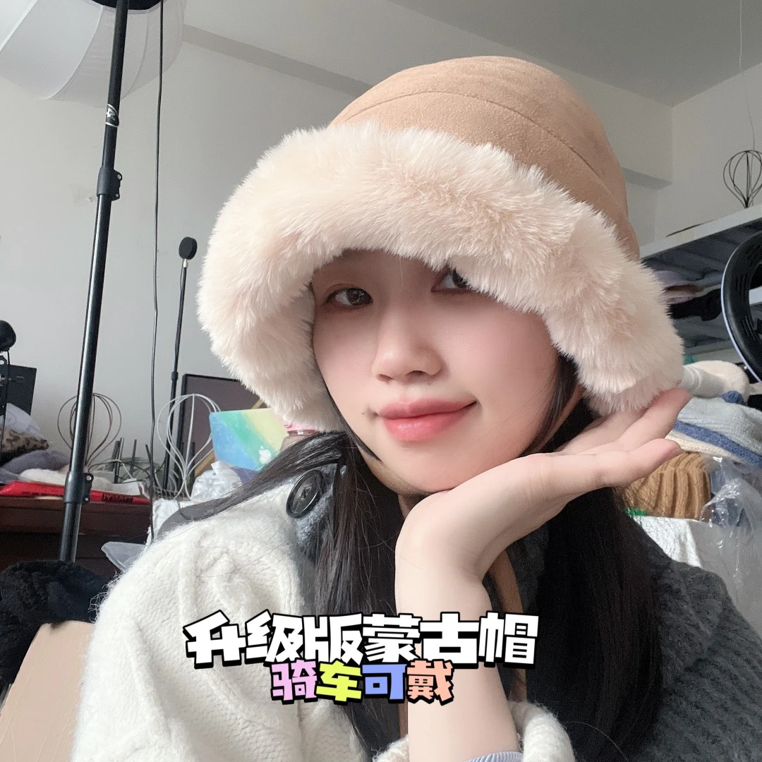 【升级版绑带蒙古帽】秋冬加厚毛绒保暖渔夫帽女防寒防风护耳盆帽