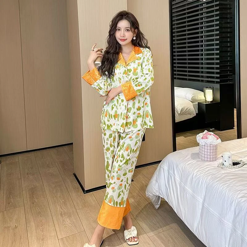高级感钻石丝绒睡衣女士秋冬可外穿气质高级感宽松套装H家居服
