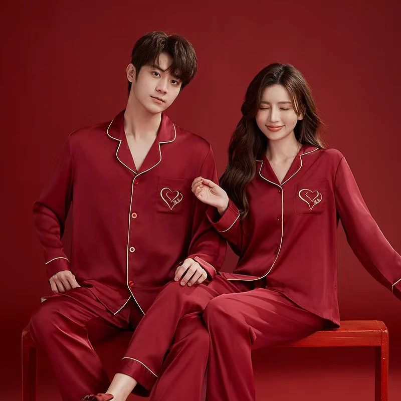 [遇见你]95冰雪丝新婚情侣红色春秋季本命年婚用高级感HTT家居服