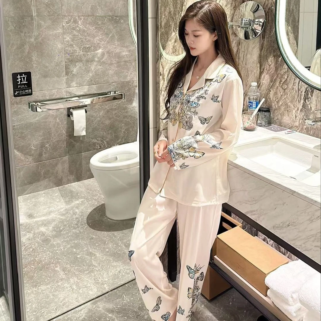 2024冰雪丝新款长袖长裤两件套国风古风HTT家居服