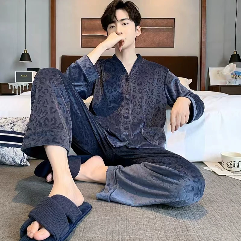 海岛绒秋冬季上新高奢款男款大码可外穿套装LX家居服