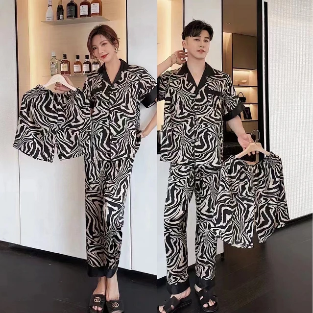 (福利必拍）斑马纹冰雪丝开衫睡衣男士女士HTT家居服