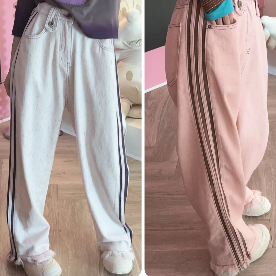 Apr.【跳跳糖】高订面料七彩色织提花牛仔撞色须边半腰松紧牛仔裤