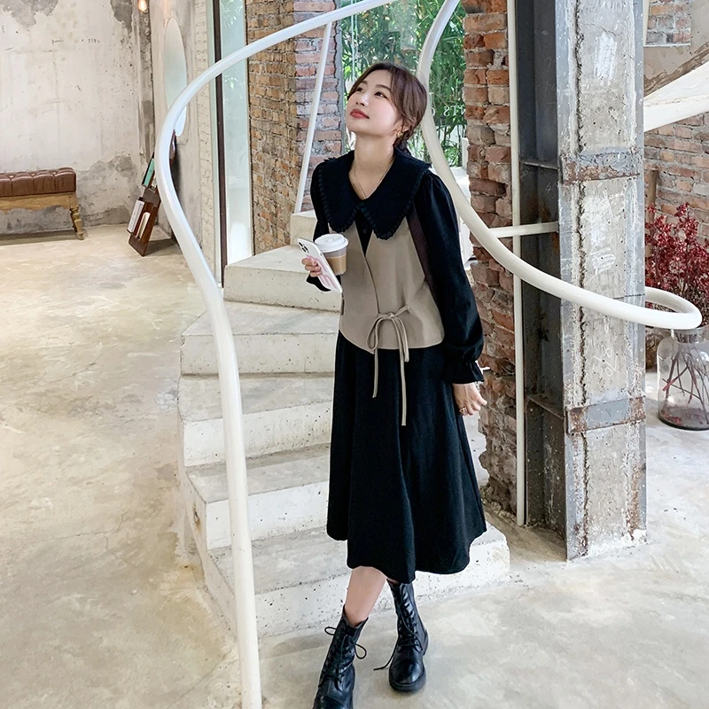 时尚套装小香风春秋显瘦气质洋气秋季减龄拼接连衣裙马甲套装