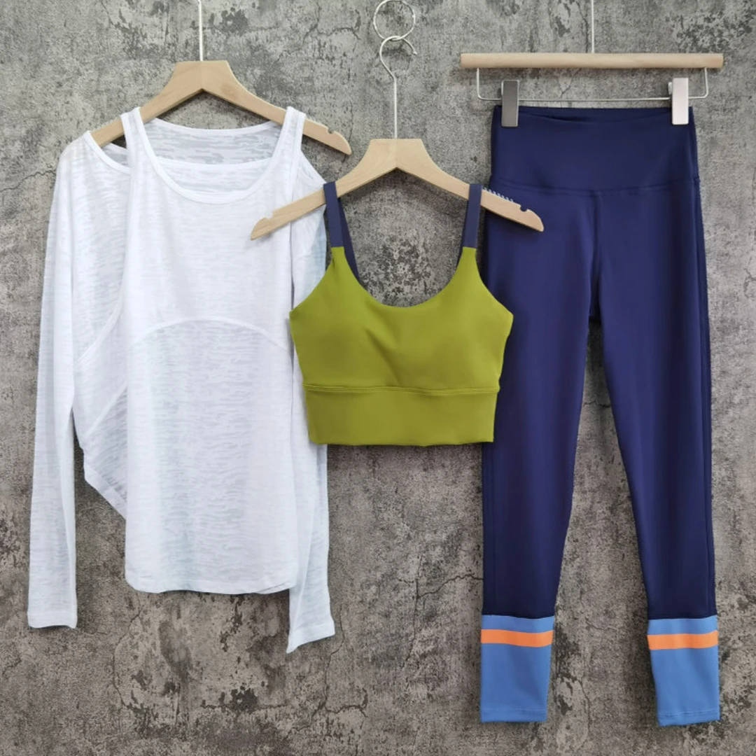 C.Cya休闲上衣健身速干吊带拼色打底裤高端颜值瑜伽套装女三件套