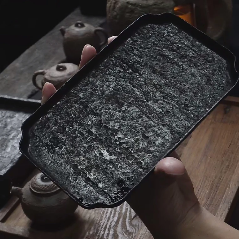 老铁陶瓷复古中式简约倭角壶承杯呈孤品茶具家用粗陶古风黑色方形