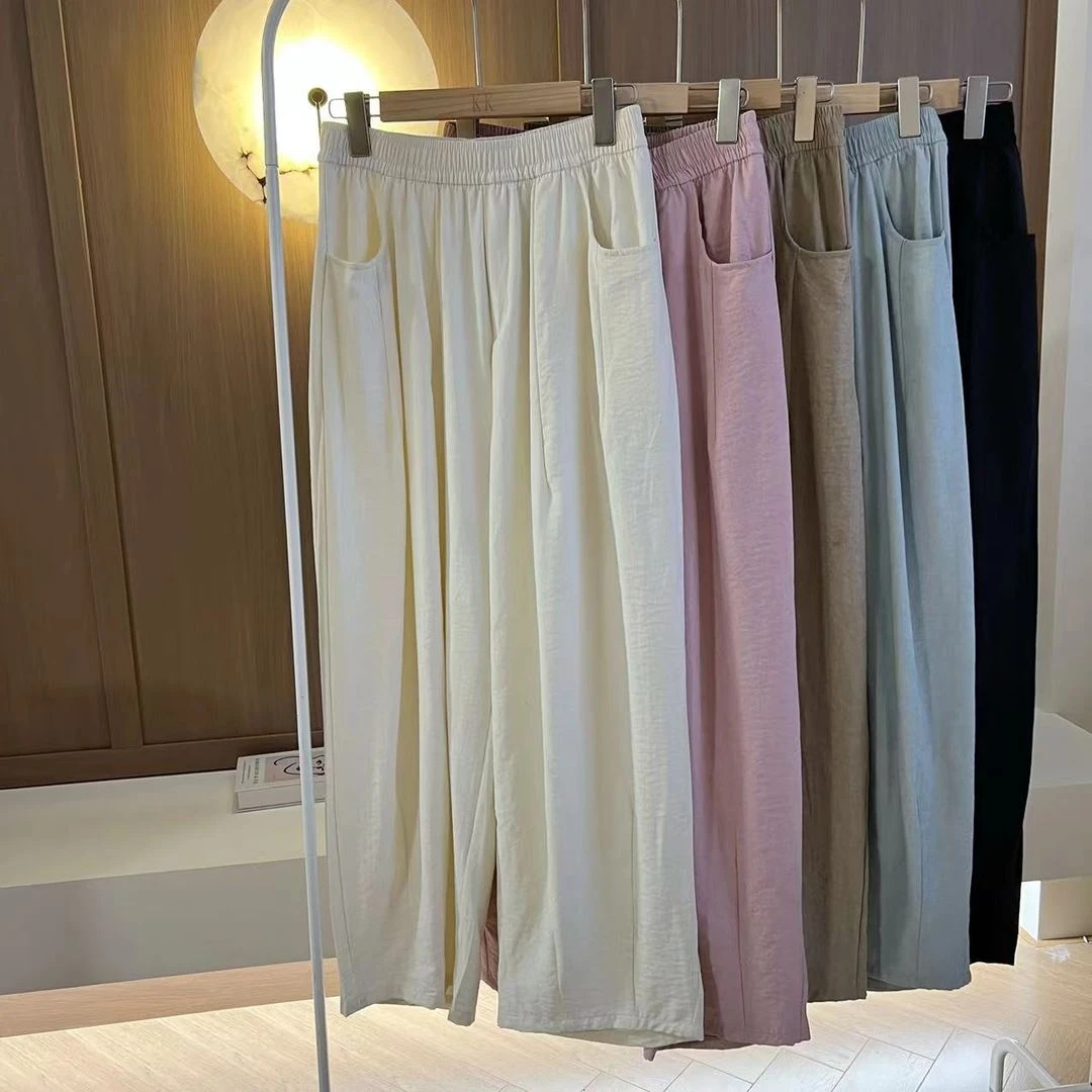 直播热卖纯色春夏百搭舒适透气九分裤女松紧腰休闲显瘦纸片奶奶裤