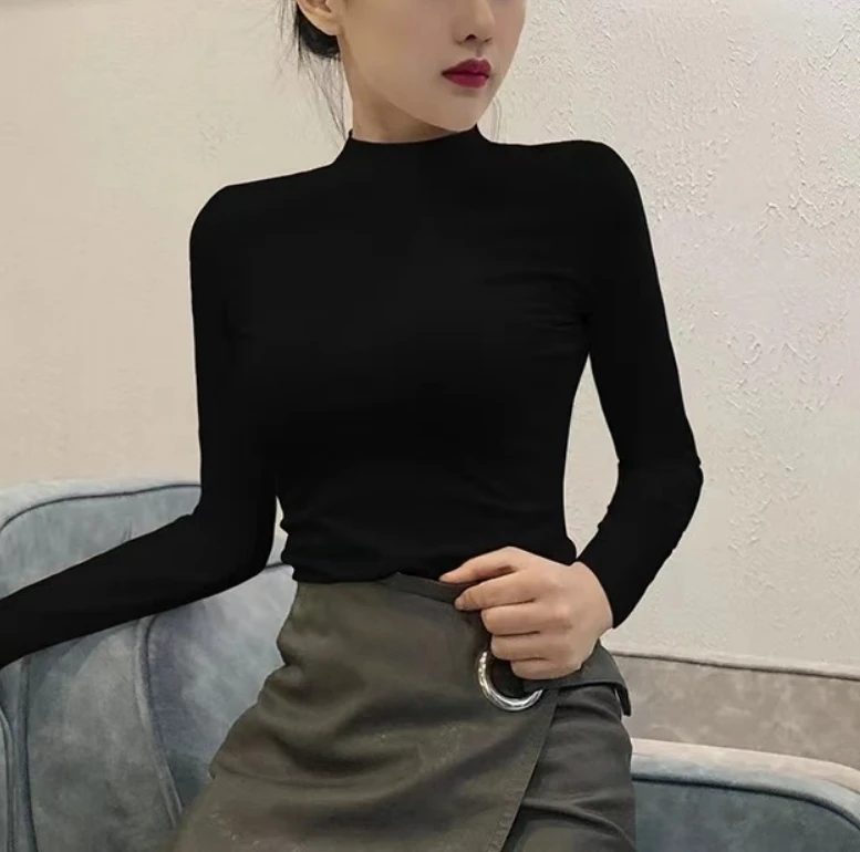 QJGAODING-休闲百搭半高领打底衫时尚长袖T恤【0160】