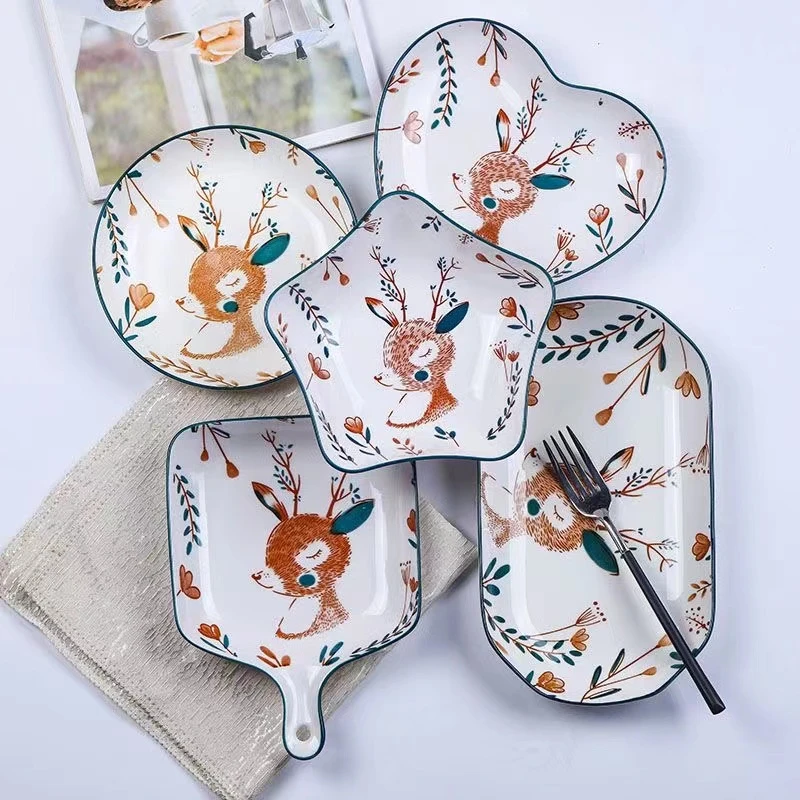 陶瓷菜盘釉下彩盘子餐具创意盘碟饺子盘早餐盘鱼盘爱心盘卡通家用