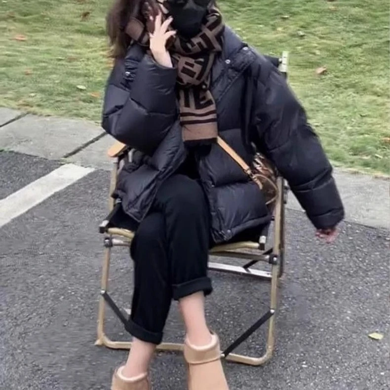 韩国chic秋冬季新款咖色棉服女时尚宽松小个子立领面包服棉衣外套