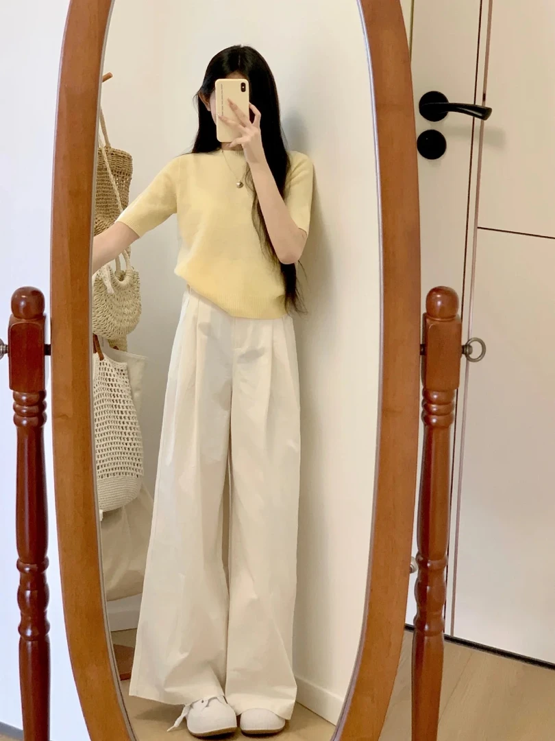 2024新款夏秋季休闲简约针织衫搭配休闲裤子显瘦百搭时尚潮流
