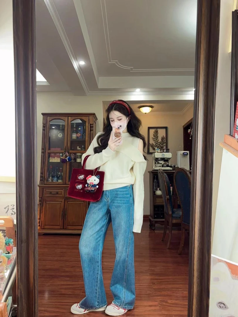 2024新款早秋冬季休闲简约个性上衣搭配牛仔裤裤子显瘦百搭宽松