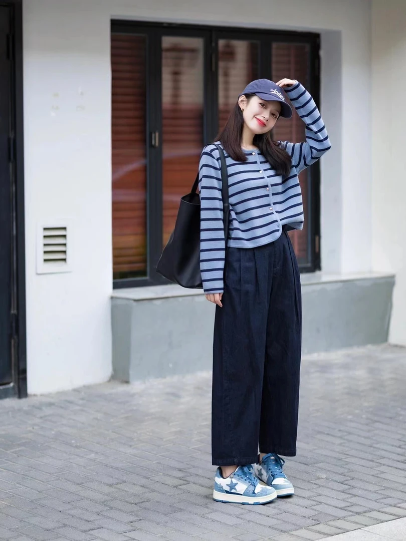 2024新款秋冬季休闲简约针织衫搭配休闲裤阔腿裤裤子显瘦百搭时尚