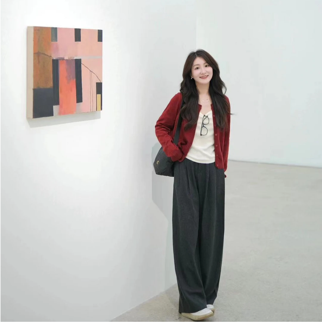 2024新款秋冬季休闲简约毛衣上衣搭配休闲裤阔腿显瘦百搭时尚洋气