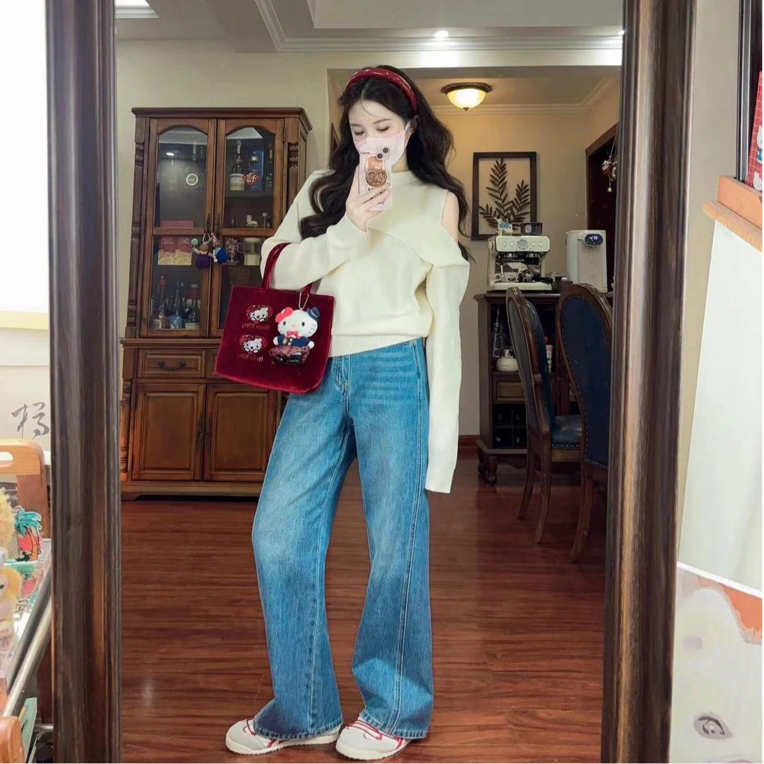 2024新款早秋冬季休闲简约长袖上衣搭配牛仔裤裤子显瘦百搭洋气