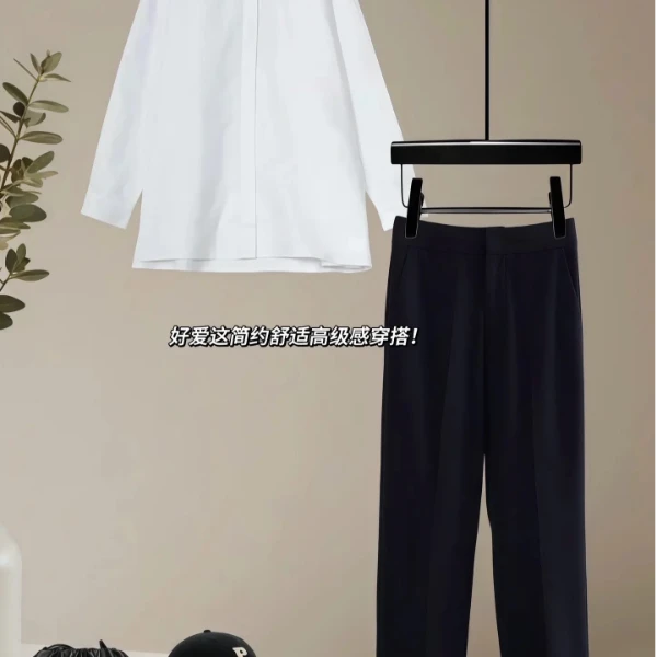 2024新款夏秋季休闲简约衬衫搭配休闲裤阔腿裤裤子显瘦百搭时尚