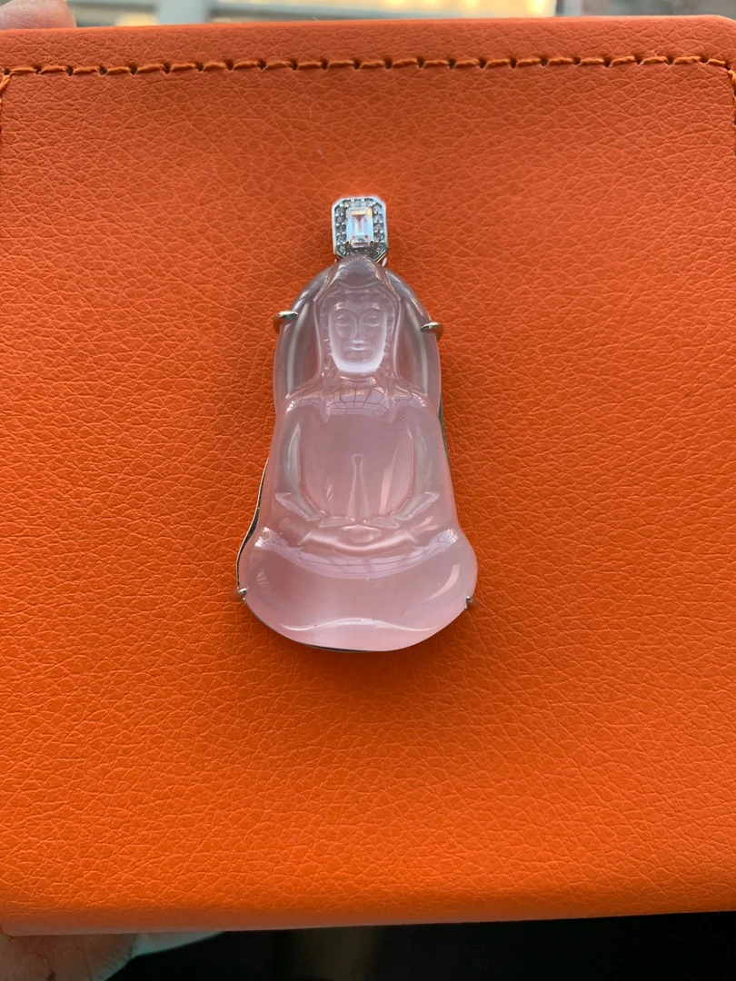 天然玉石俄冰时尚气质精致精美冰透素衣观音镶嵌坠链