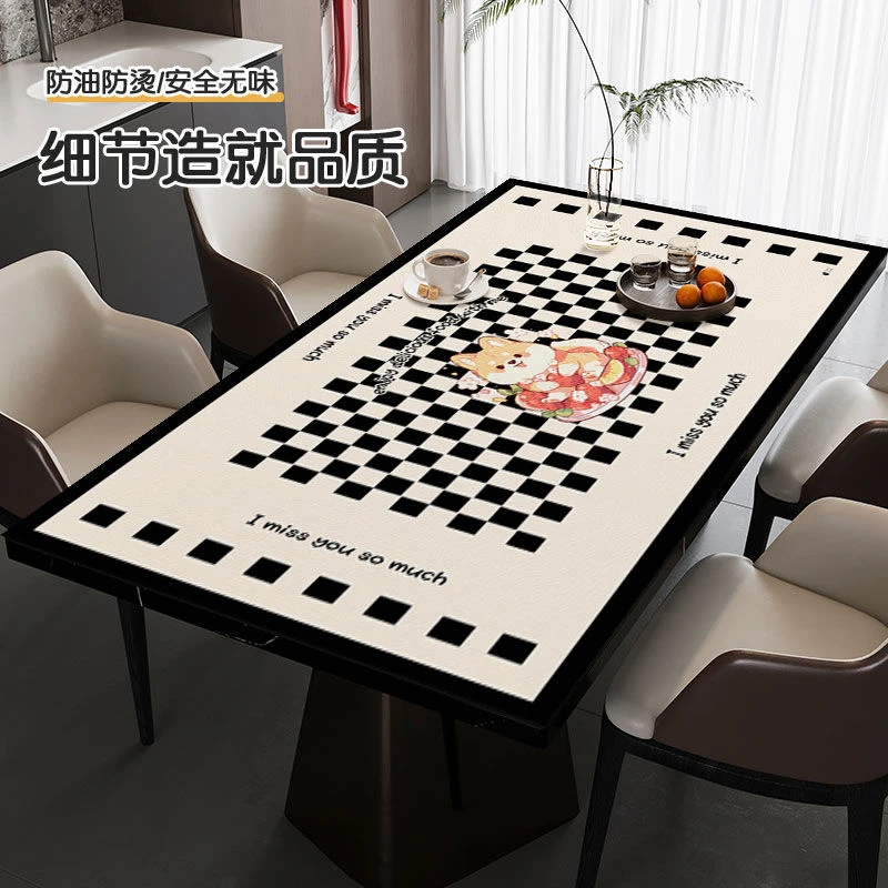 黑白格餐垫环保桌布免洗防水防油pvc餐桌台布防烫隔热茶几垫