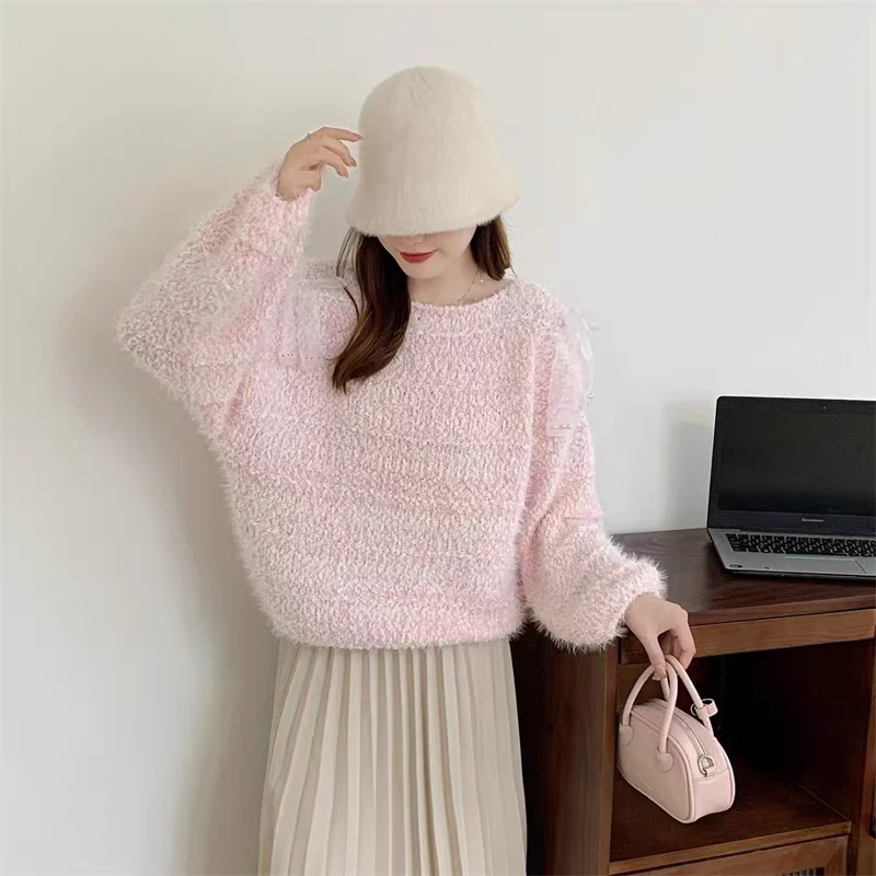 2024秋冬毛衣套头慵懒秋冬新款圆领宽松百搭2024针织衫针织短款上