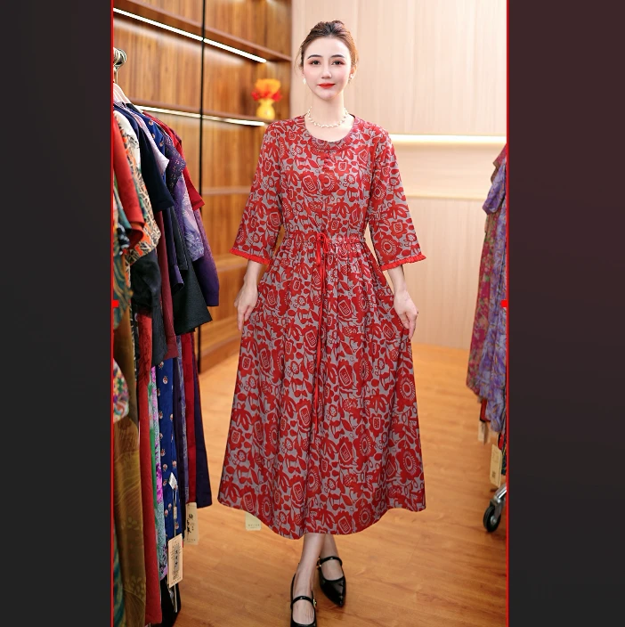 7861-18新款舒适印花连衣裙有腰带