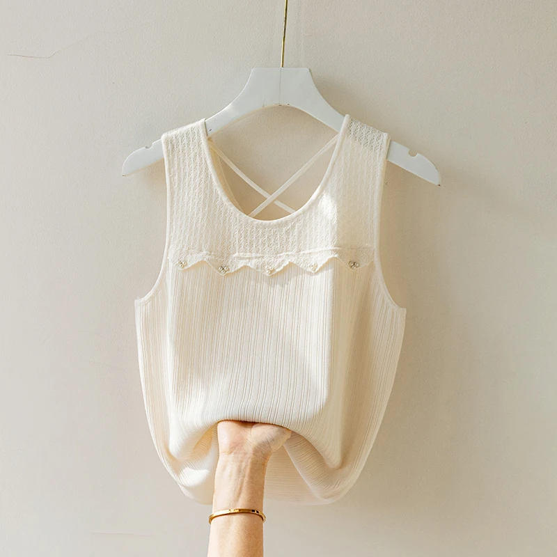 【80-180斤】钉珠美背冰丝吊带背心女夏新款时尚大码外穿无袖上衣潮