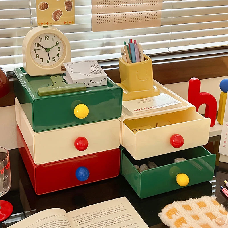 多巴胺抽屉式桌面收纳盒神器储物办公室宿舍书桌上置物架整理卧室