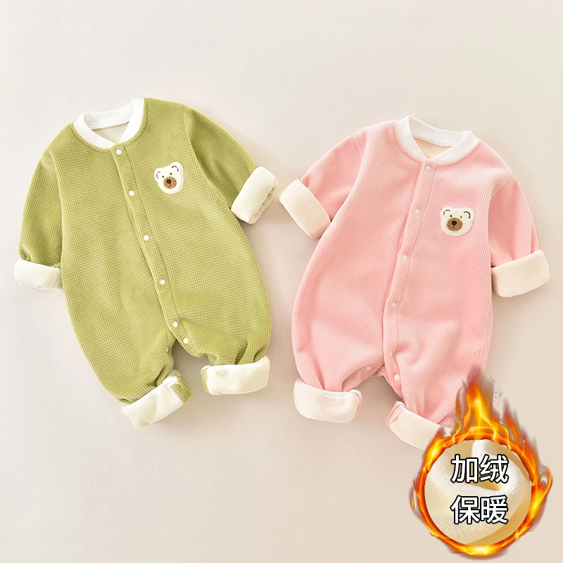 婴儿连体衣加绒加厚保暖哈衣新生儿男女宝宝秋冬装外穿超洋气衣服
