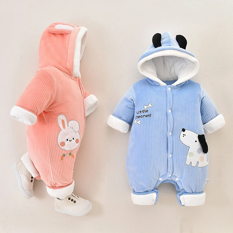新生婴儿衣服冬季加厚夹棉连体衣超萌外出服宝宝棉服哈衣加绒冬装
