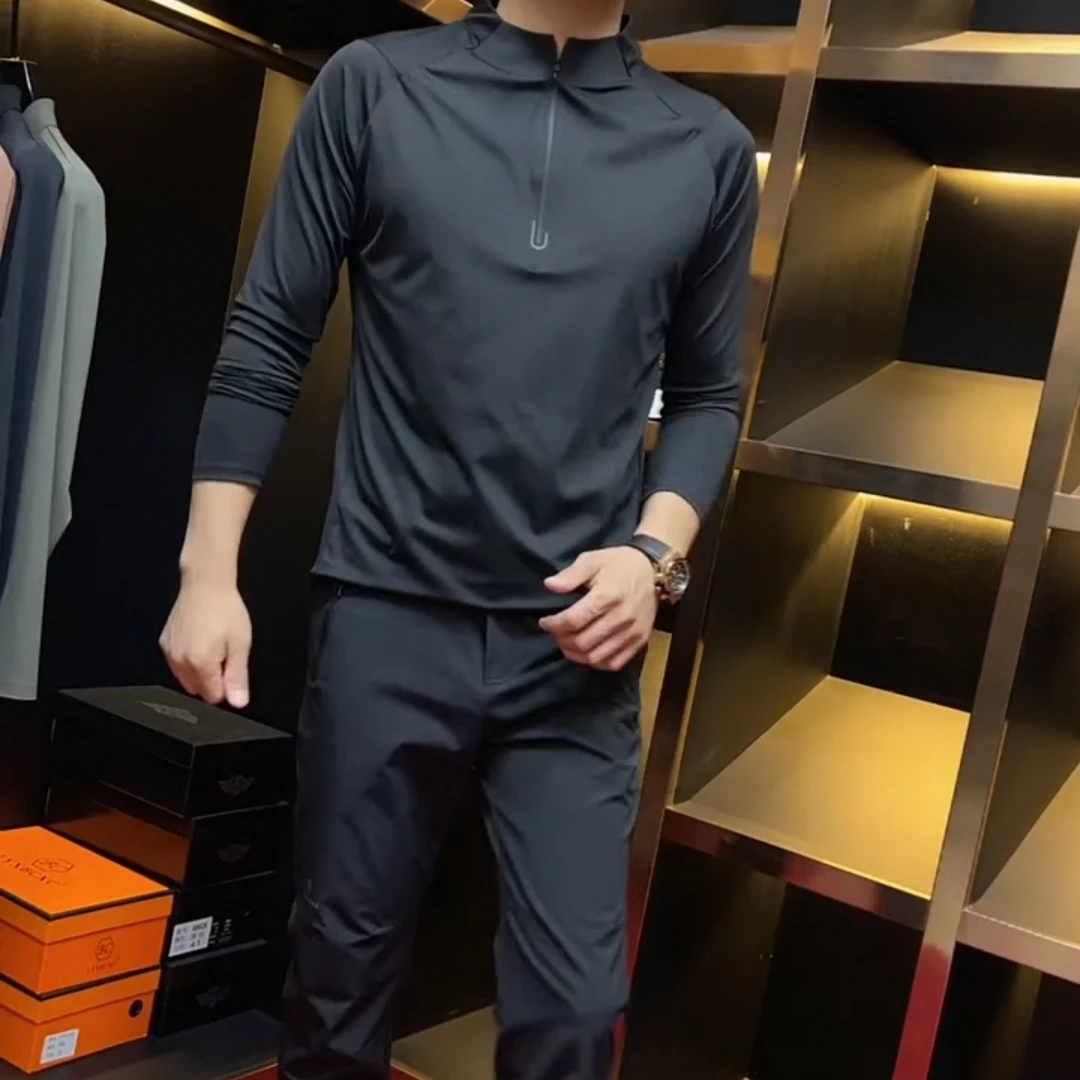 【现货】68096秋季新款时尚休闲半拉链户外百搭休上衣男士长袖